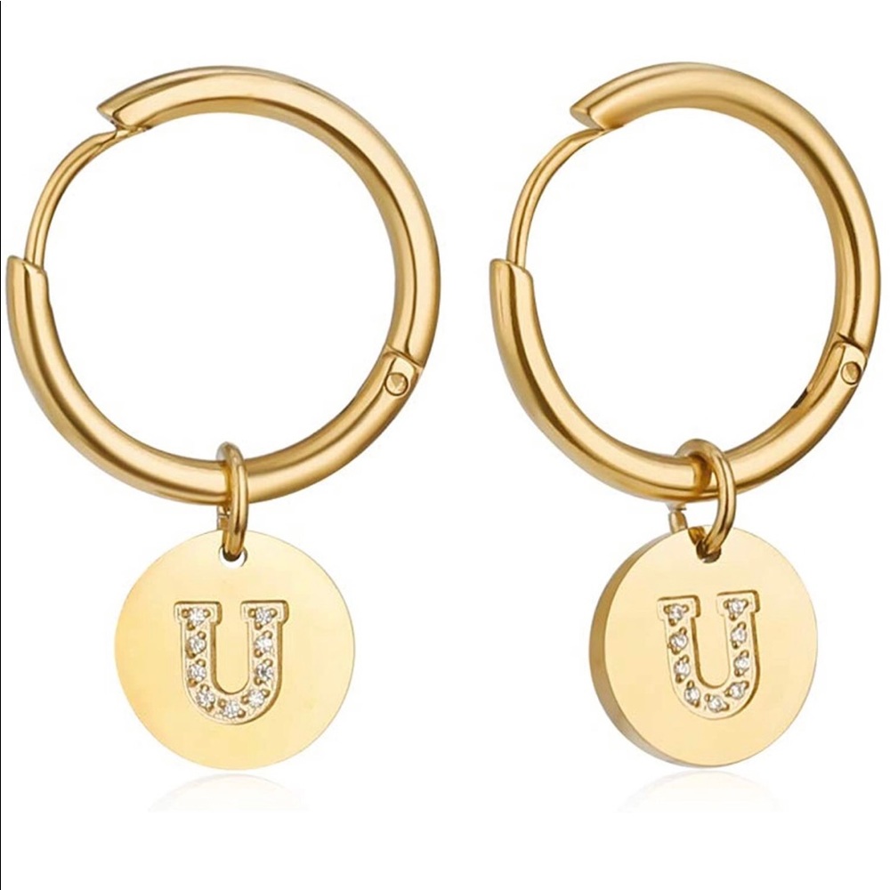 Women Gold Earrings Hoop Huggie Zircon Star Pattern Hypoallergenic Simple Open